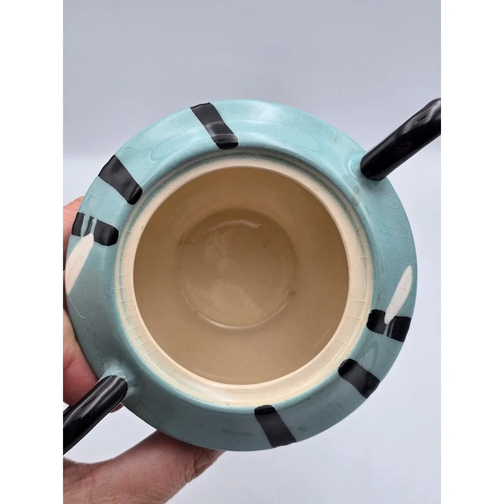 Weil Ware Bamboo Creamer Sugar Bowl Set Blue Turquoise MCM Fair Crazing